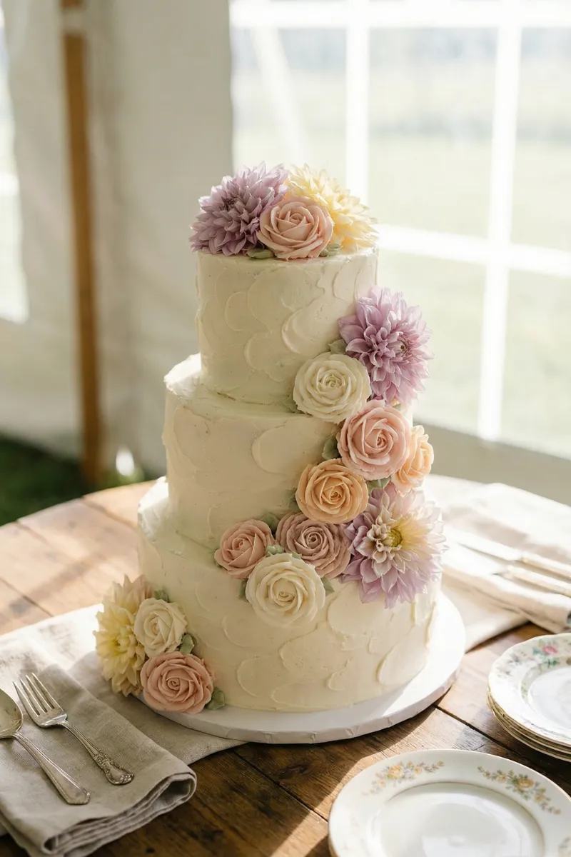 Pastel floral comestible decorado para boda